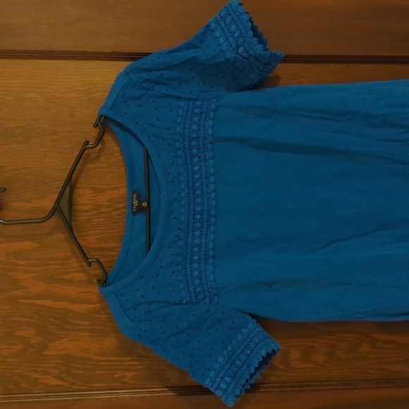 Talbots Cobalt Blue Crochet Short Sleeve Cotton Sheath Dress Size Medium Petite - Picture 2 of 7